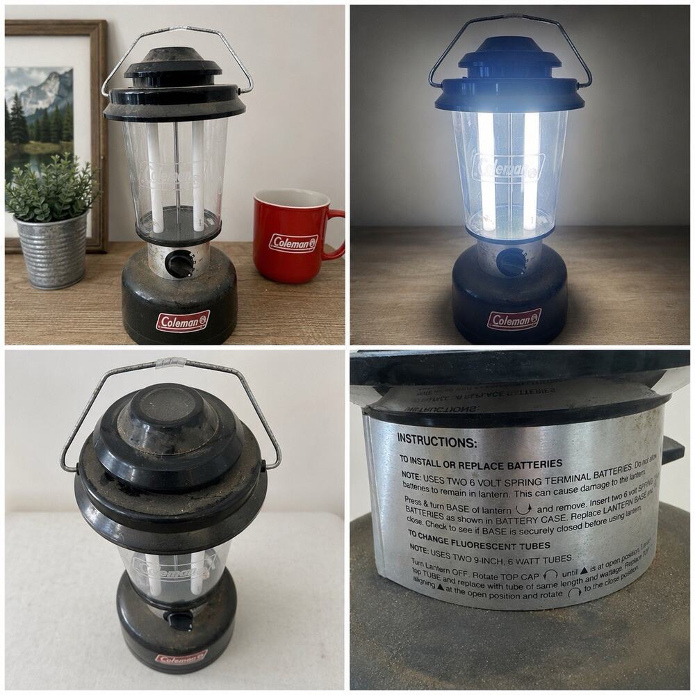 Coleman 5355-700 Twin Tube Fluorescent Camping Lantern Tested Works No Batteries